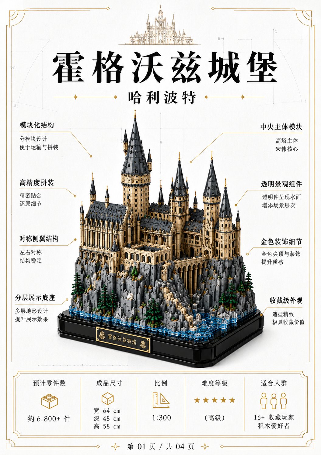 霍格沃茨城堡积木的 AI 图册封面示例